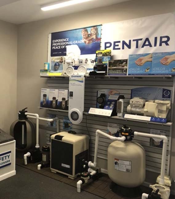Inside the Poolmasters store in Bellmore, NY